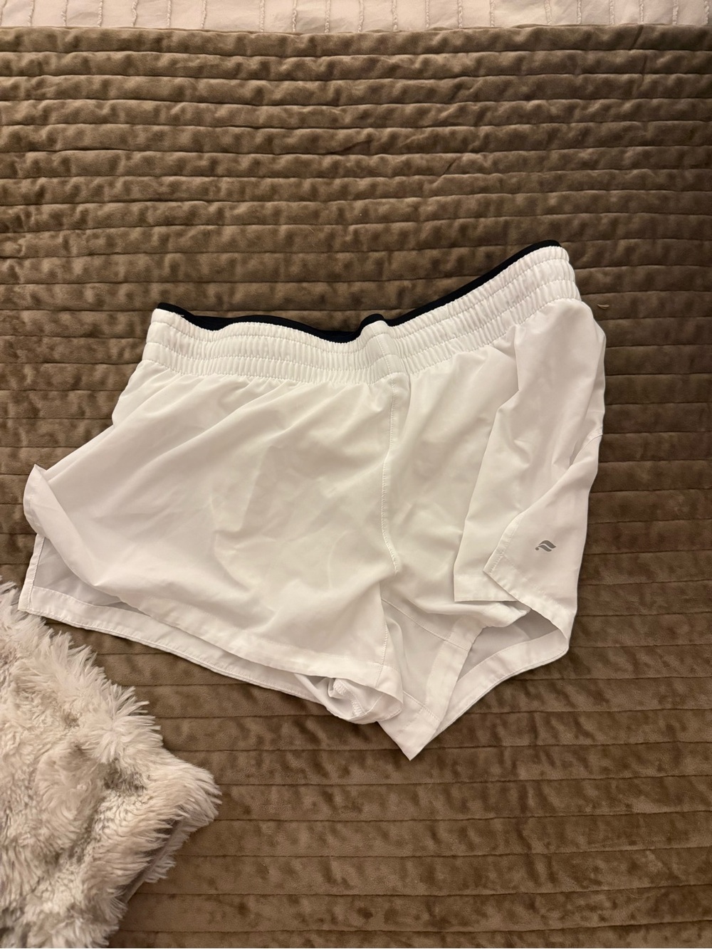 Fabletics White Athletic Shorts with Black Waistband Detail